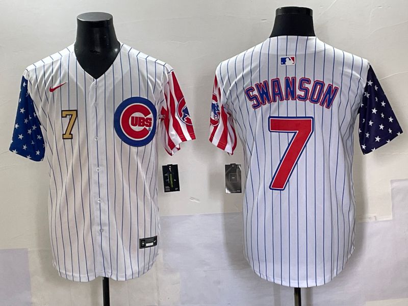 Men 2025 Chicago Cubs #7 Swanson White a generation of national flags Joint Name Nike MLB Jersey style 49->chicago cubs->MLB Jersey